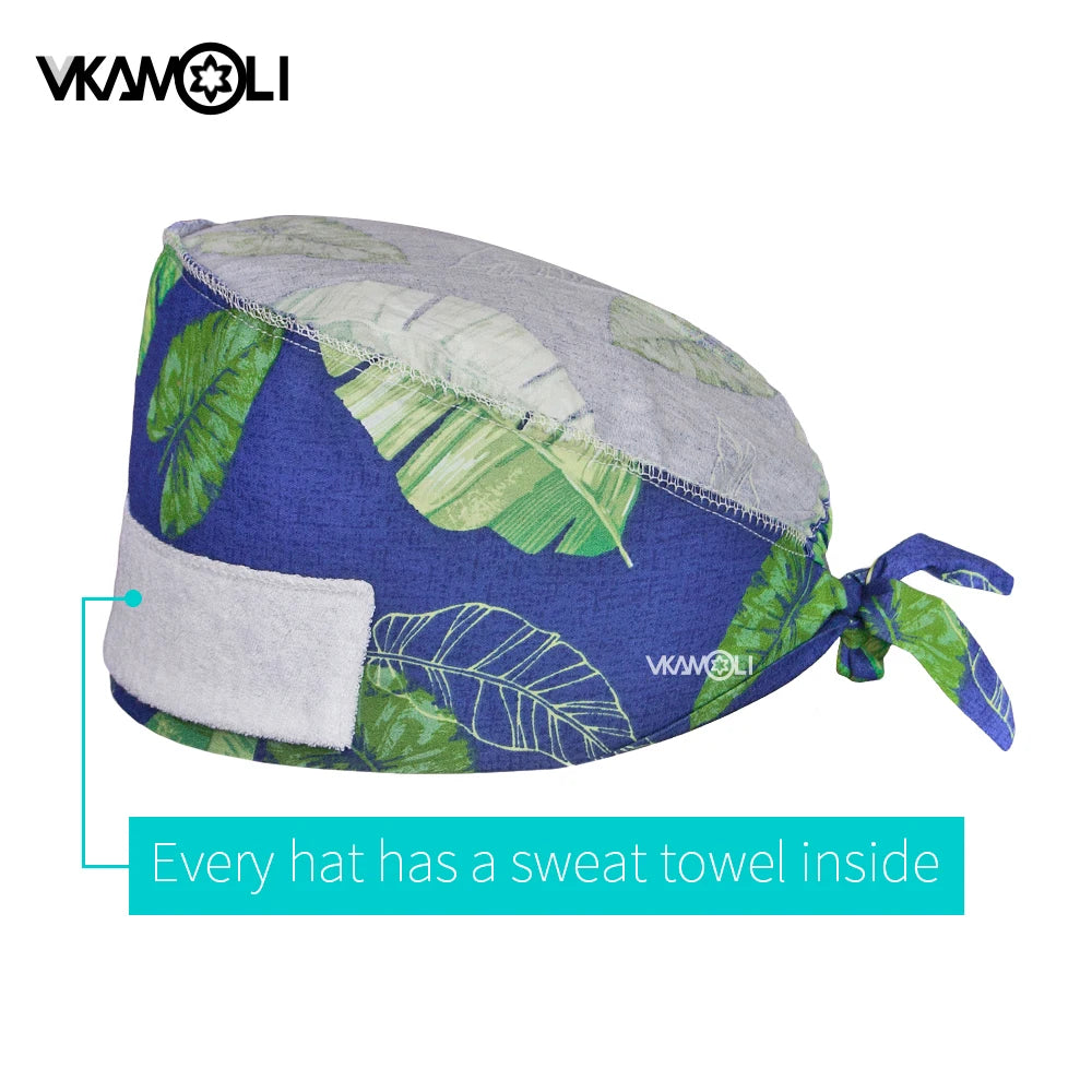 Adjustable Cotton Flower Print Scrub Caps for Women and Men