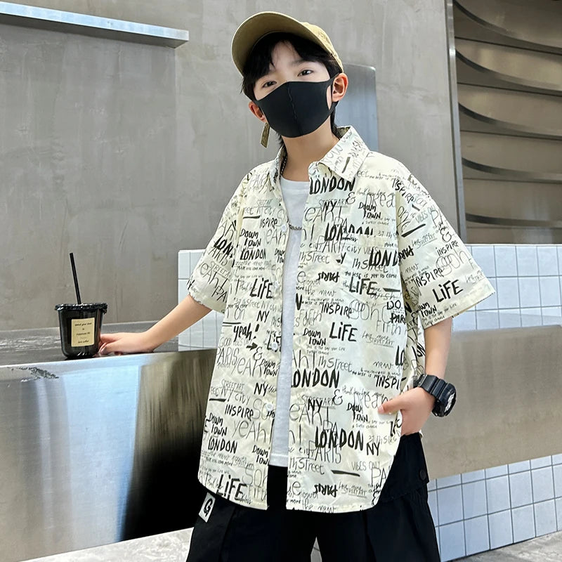Boys Casual Summer Shirt in Cotton and Polyester Blend