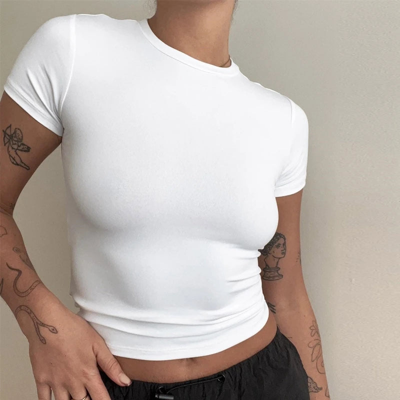 Slim Fit Women's O-Neck Polyester T-Shirt for Summer Style