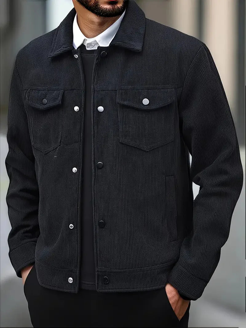 Men's Corduroy Jacket Fashion Casual Solid Color Versatile Top Outerwear for All Occasions