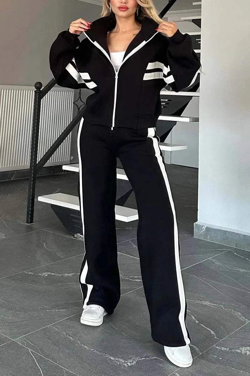 Stylish Striped Jacket and Pants Set for Women