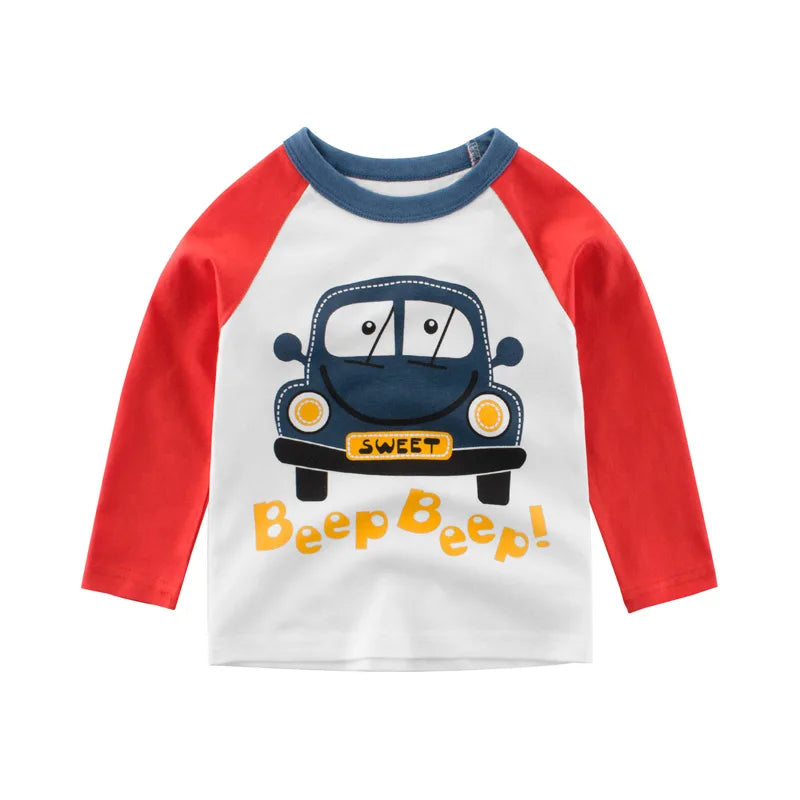 Boys Cartoon Long Sleeve T-Shirt in Color Patchwork
