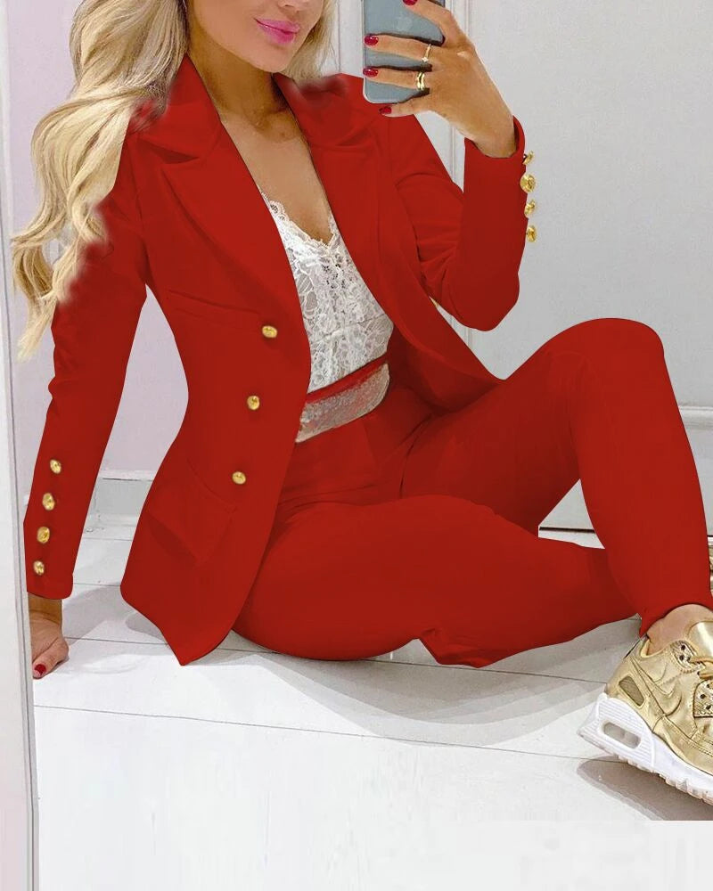 Sophisticated Women's Double Breasted Blazer and Pants Set