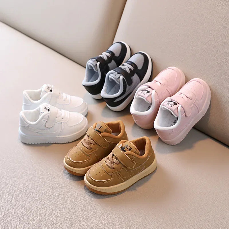 Boys White Black Yellow PU Sneakers for Autumn Winter