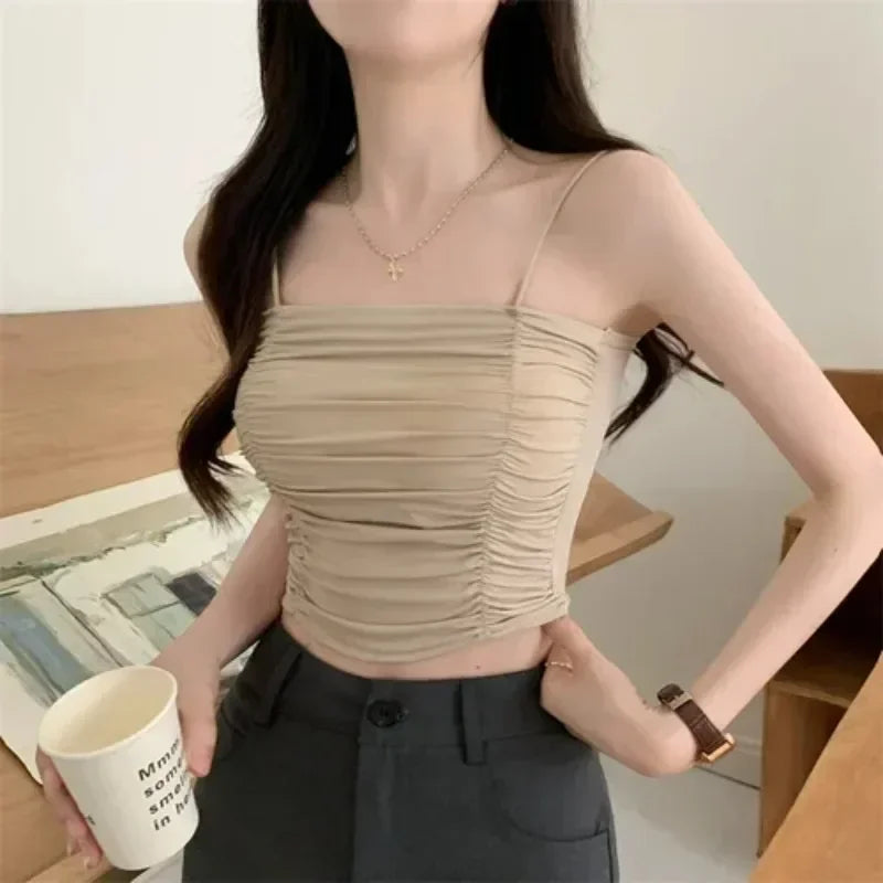 Elegant Women White Camisole Tube Top with Suspenders