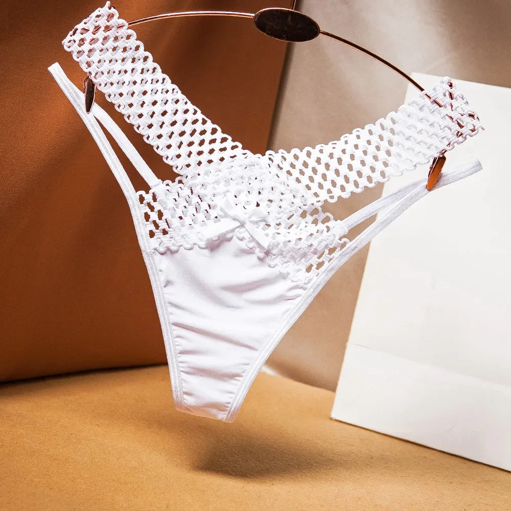 Lace Briefs for Women with Drawstring and Hollow Design