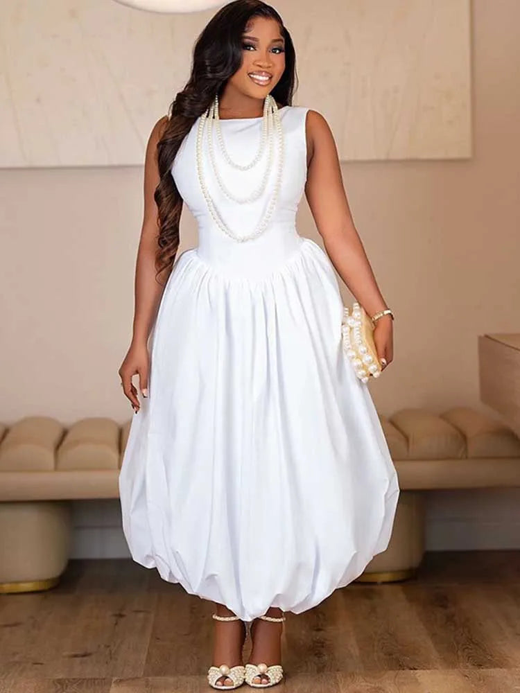 Elegant White Sleeveless Corset Dress for Women