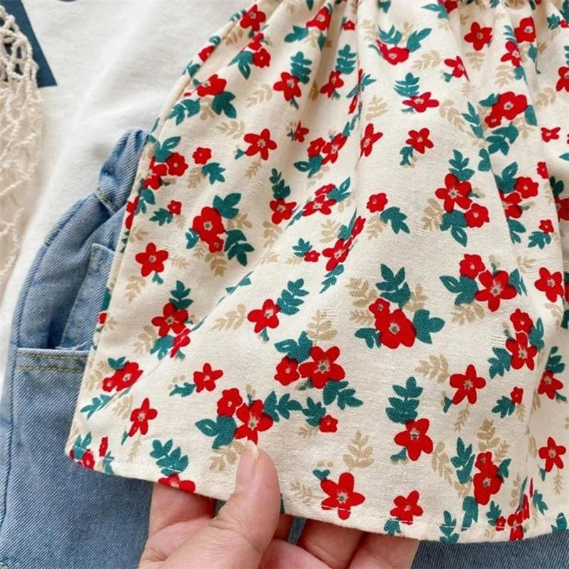 Floral Suspender Skirt and Shorts Set for Summer Girls