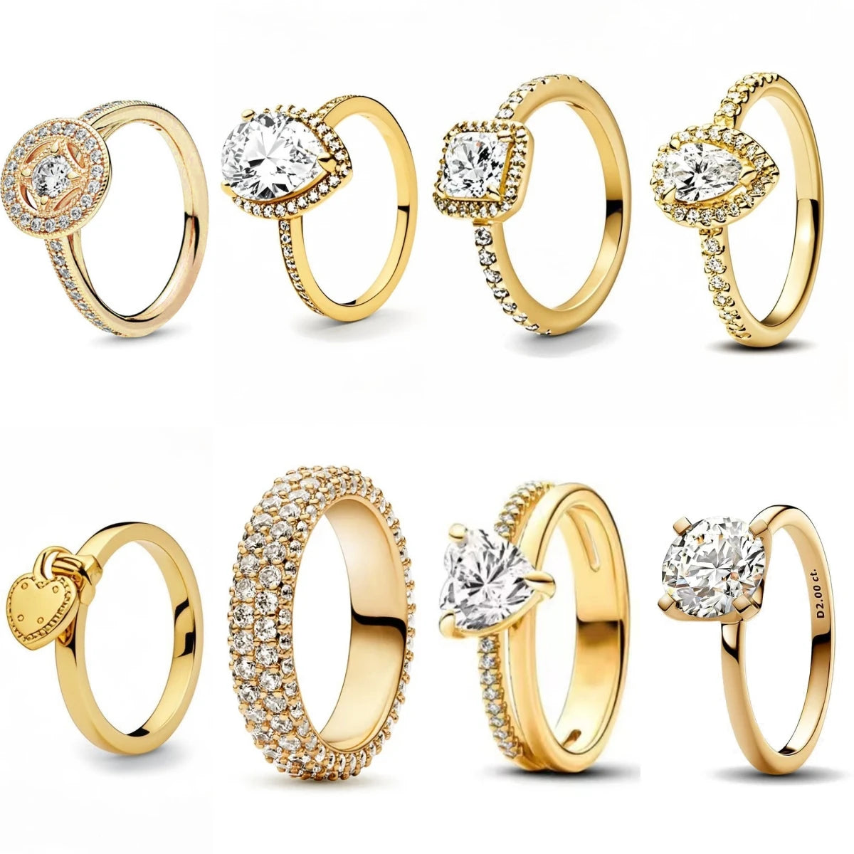 925 Silver Zircon Ring for Women - 18K Gold Plated Heart Design