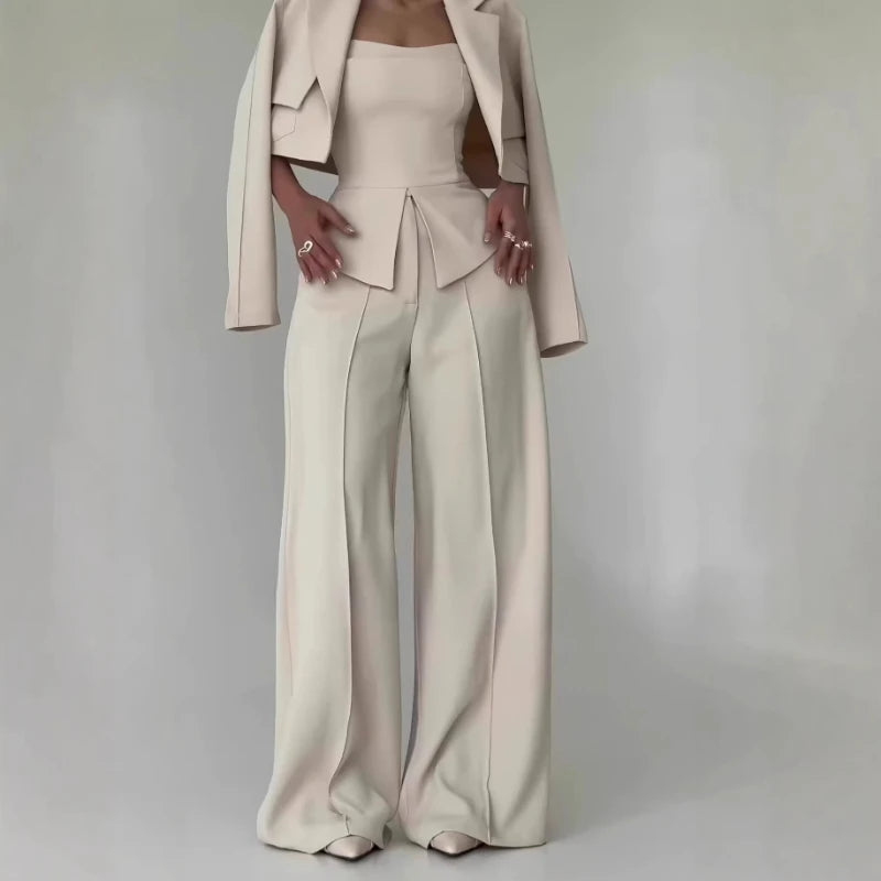 Chic Polyester 3 Piece Pant Set with Blazer for Women