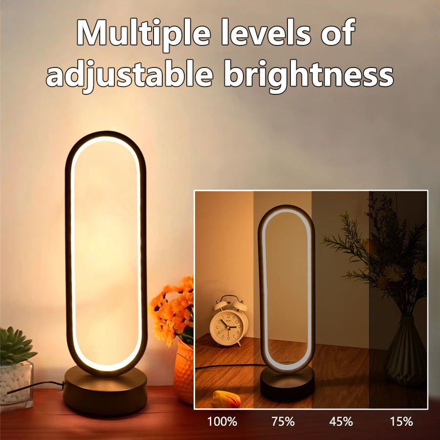 Dimmable LED Ring Table Lamp in Black for Bedroom and Living Room
