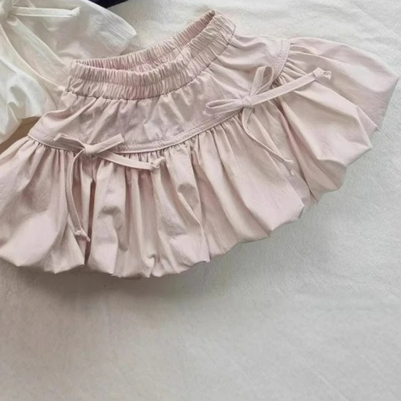 Korean Style Girls Mini Skirt with Ruffles for Summer