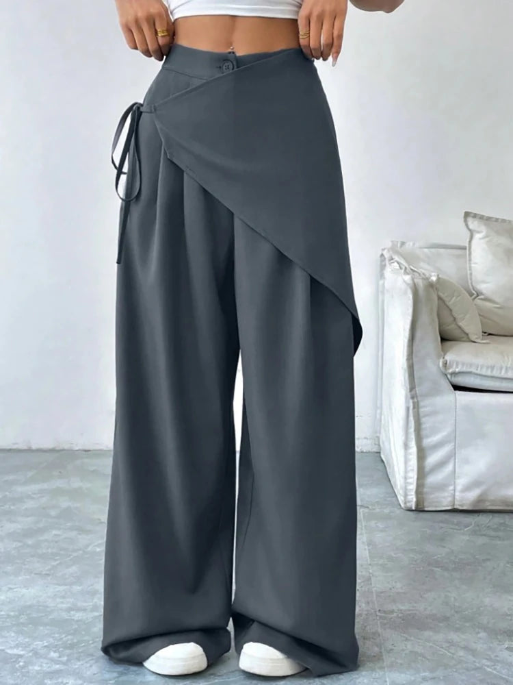 High Waist Loose Wide Leg Trousers for Women in Polyester
