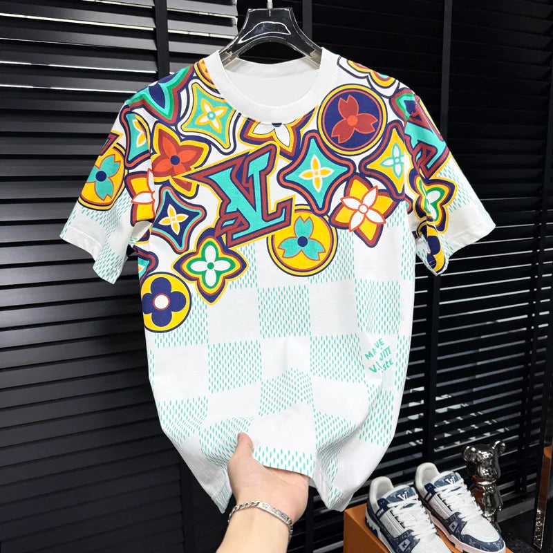 2026 New Style Men's Casual Trendy Fashion Short-Sleeved T-Shirt Classic Round-neck T-Shirt Colorful Print Letters Summer Shirt