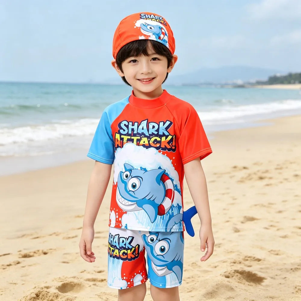Boys Cartoon Swimwear 3 Piece Set for Ages 3 to 12