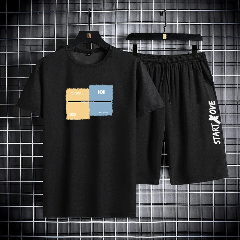 Men's Sets 2025 Summer Fashion Thin Short-Sleeved T Shirts + Shorts Set Men's Clothing Casual Quick Dry Jogging Suit Sportswear