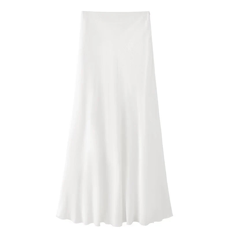 Elegant White Linen A-Line Midi Skirt for Women