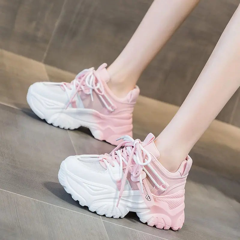 Women's Platform Sneakers Lace-Up Casual Shoes for Spring