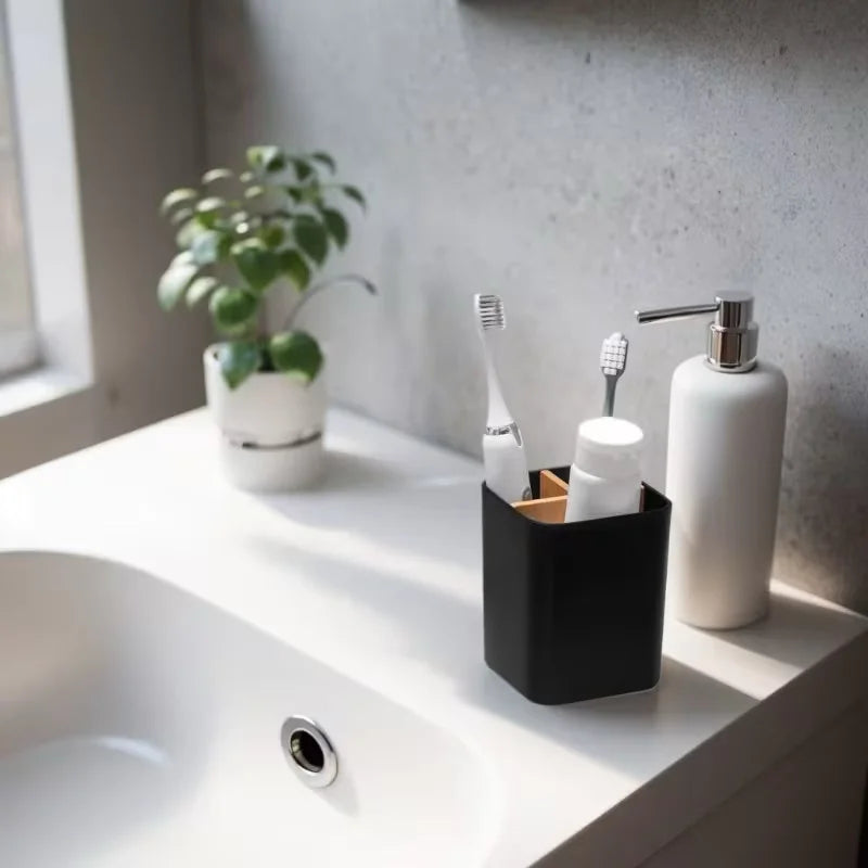Plastic Bathroom Organizer with Three Compartments for Toothbrushes
