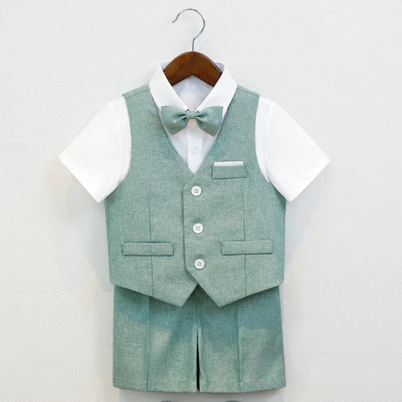 Boys Elegant Formal Vest Shorts Suit Set for Summer Events