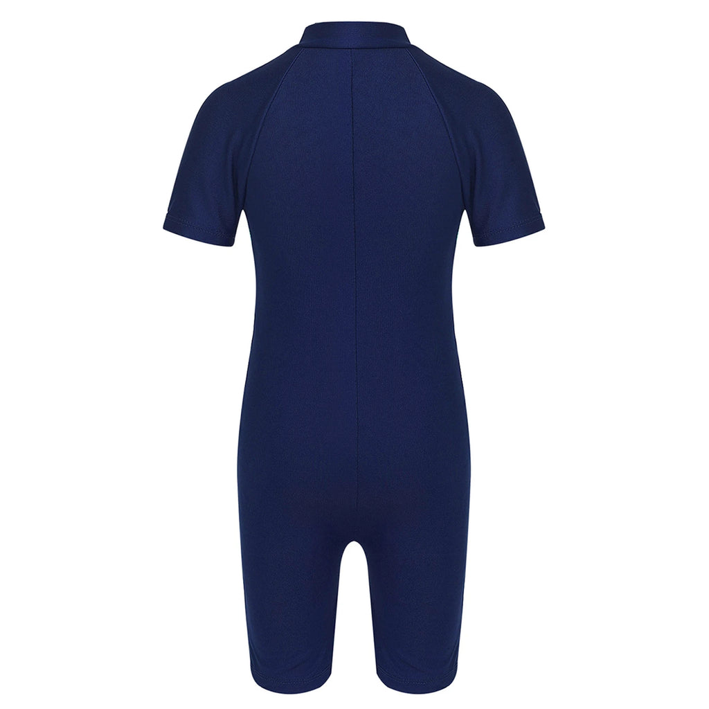 Girls Short Sleeve Wetsuit Swimsuit with Zippered Closure