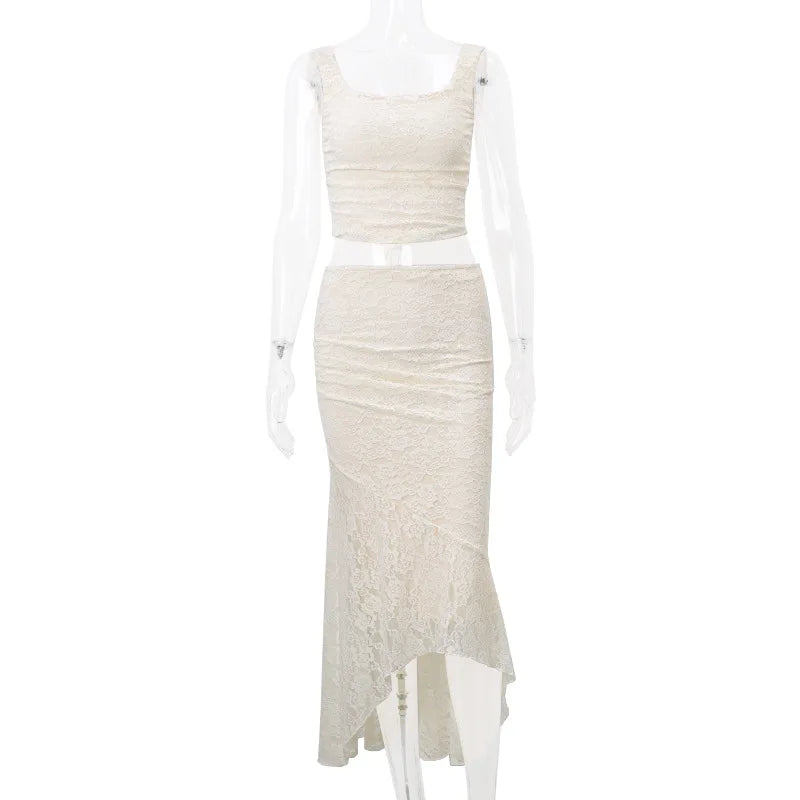 Gtpdpllt Elegant Lace Two Piece Set Women Corset Top and Long Skirt