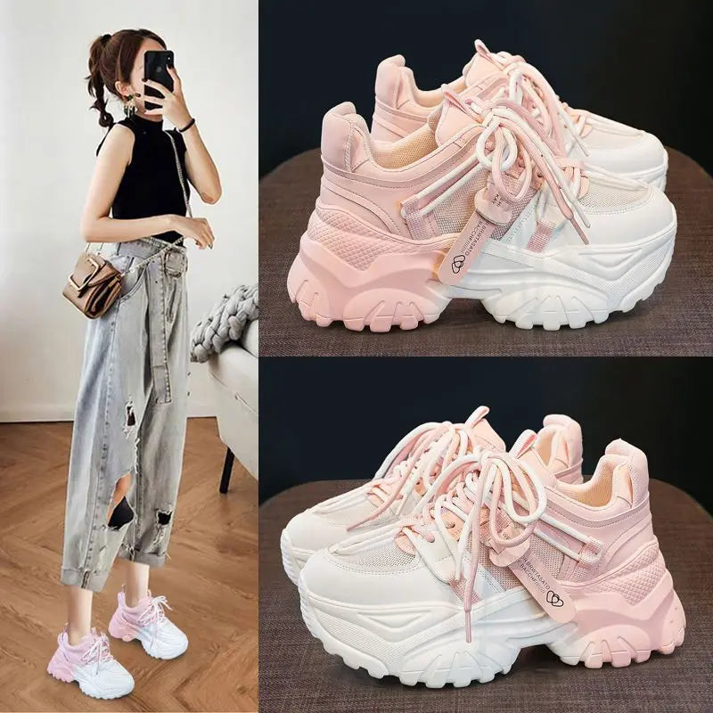 Women's Platform Sneakers Lace-Up Casual Shoes for Spring