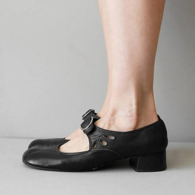 UXST Women's Retro Low Heel Buckle Casual Shoes
