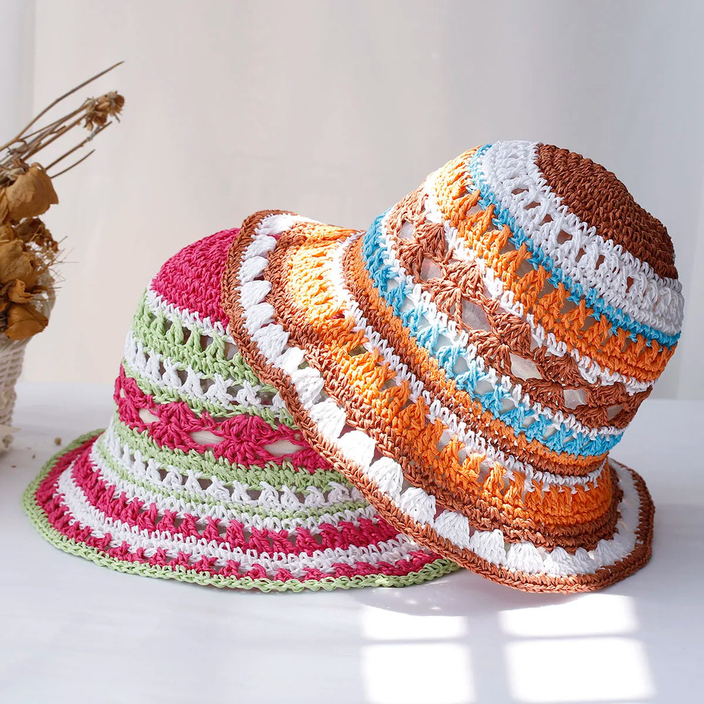 Multicolor Straw Bucket Hat for Women - Casual Summer Style