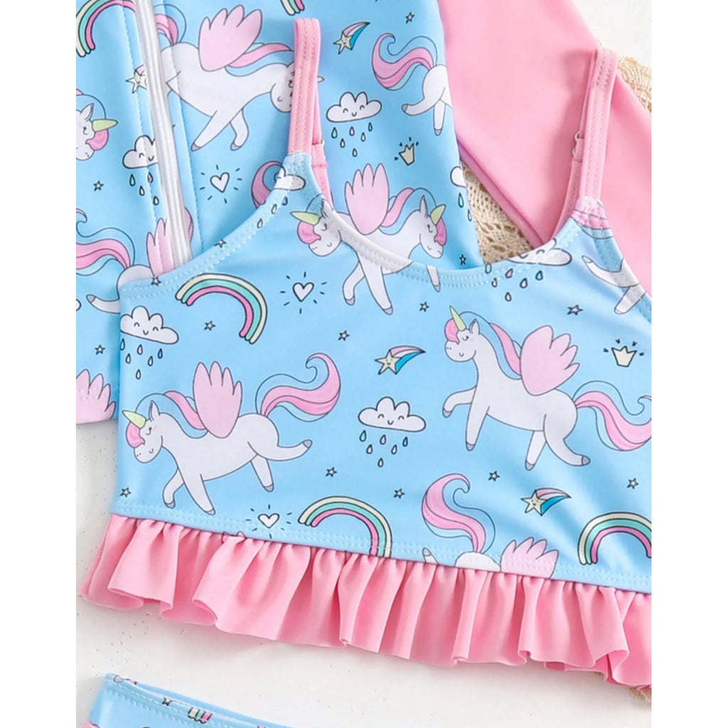 iEFiEL Girls 3-Piece Swim Set Long Sleeve Zippered Top