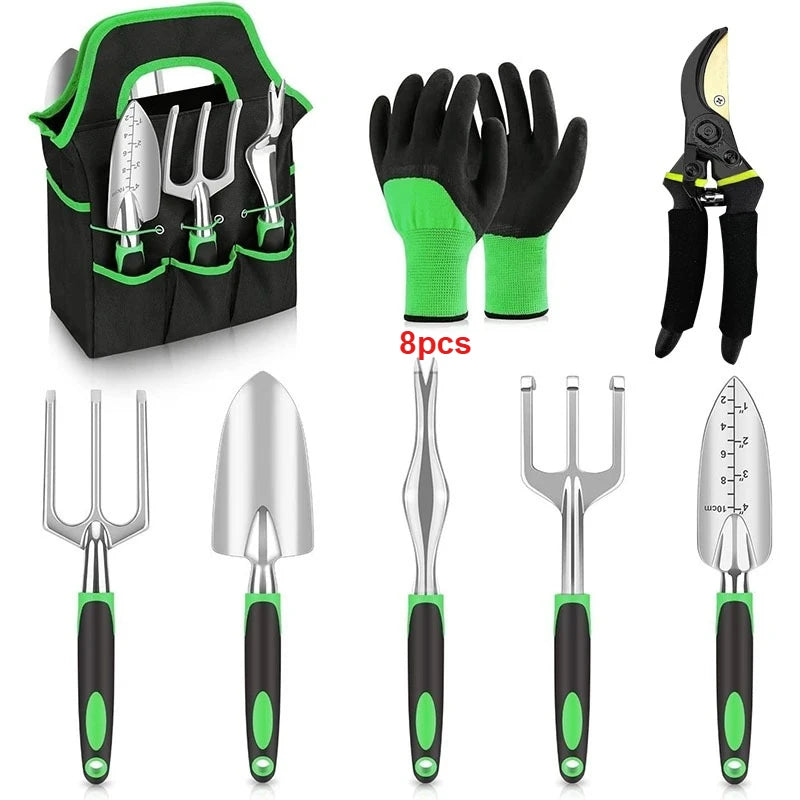 8 Piece Plastic Gardening Tool Set with Tote Bag and Pruning Shears