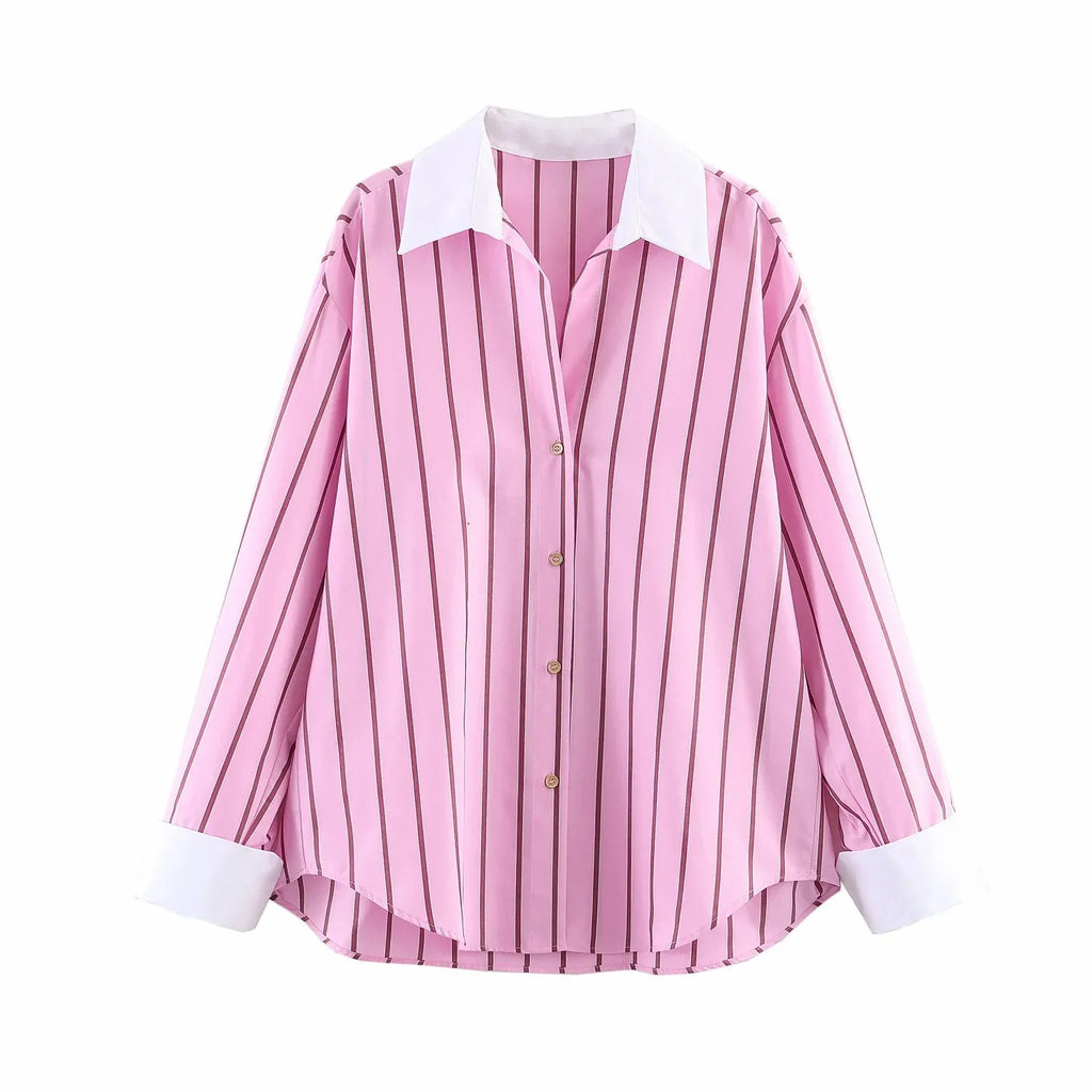 Elegant Women's Color Block Blouse in Durable Polyester