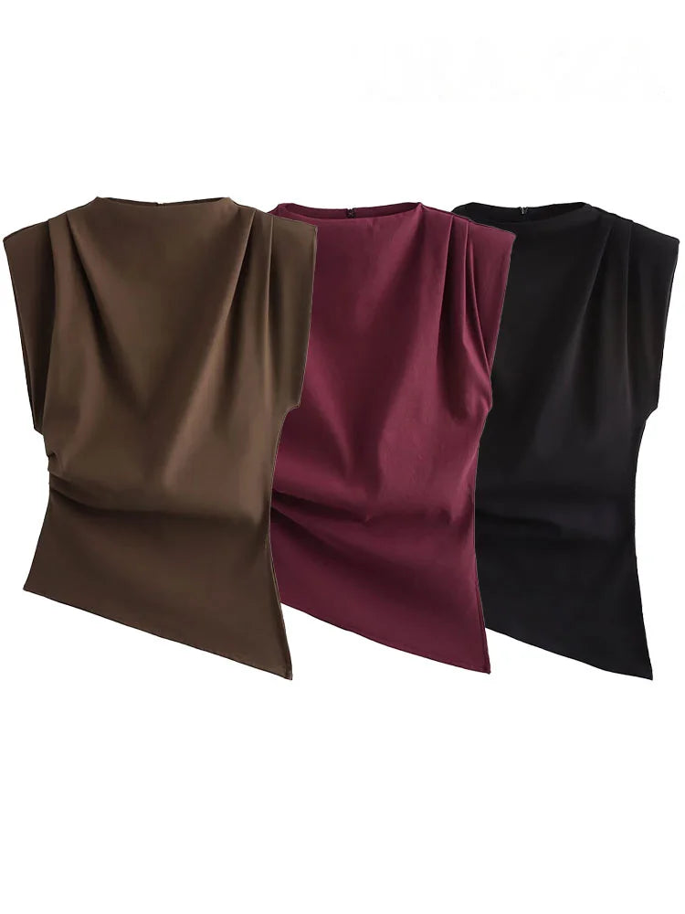 HH Woman's Summer Casual Asymmetrical Tops 3 Color Solid O-Neck Sleeveless Back Zipper Female New Fashion Slim Tops Mujer