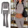 TARUXY Women Zipper Hoodie Set with Flare Pants for Casual Wear