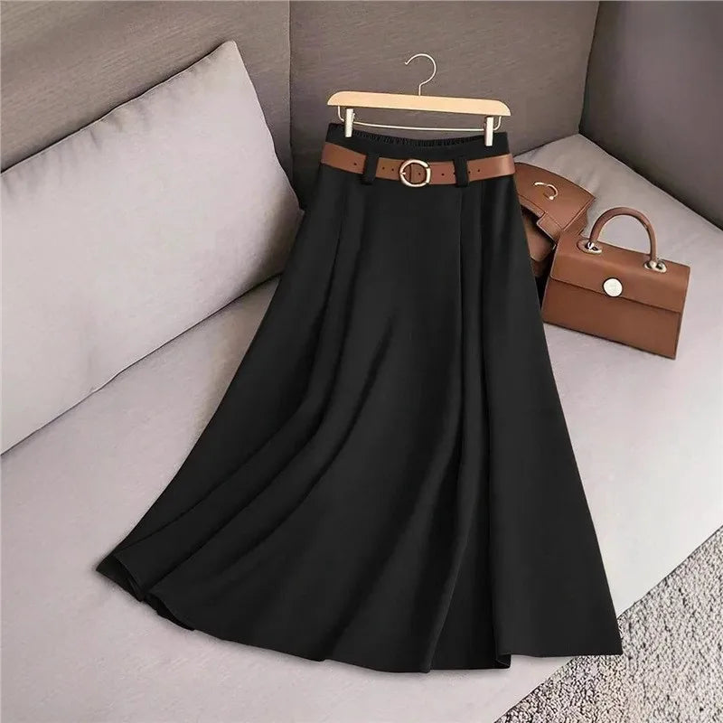 Mid-Length Pleated A-Line Skirt for Women by Shuangfuxiang