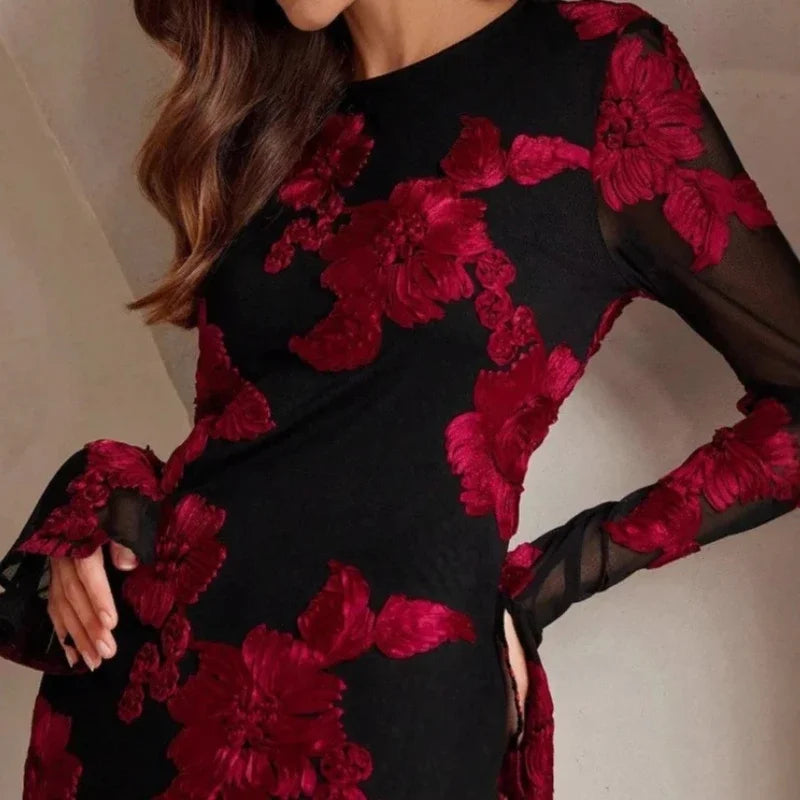 Elegant Jacquard Embroidered Ankle-Length Dress for Women