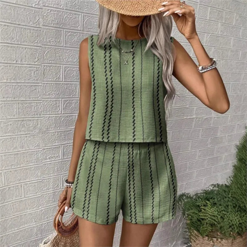 MALEY LifeStyle Striped Sleeveless Two Piece Set for Women