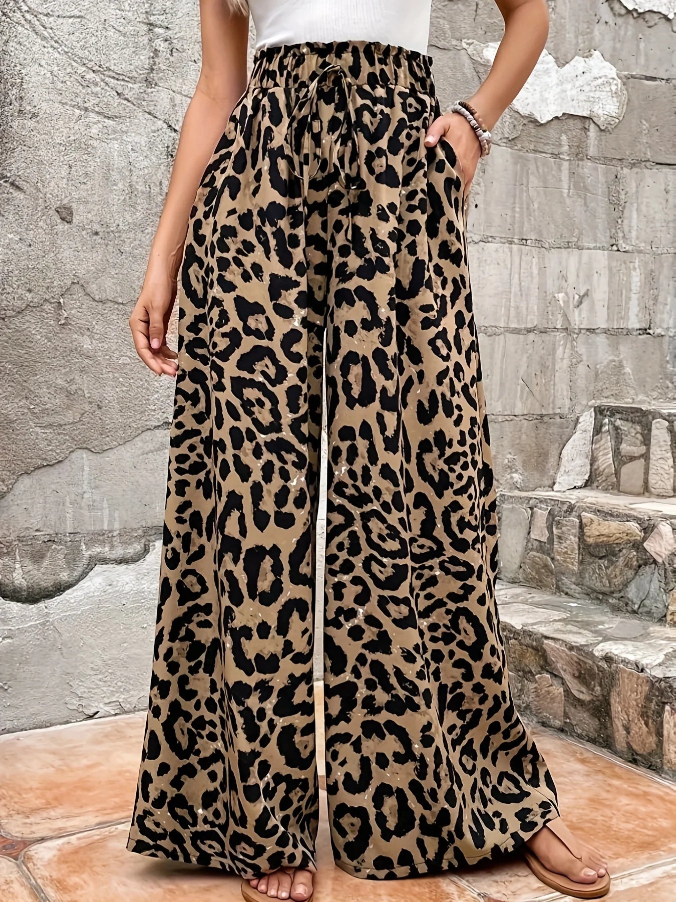 Wide Leg Leopard Print Trousers for Women by MALEY LifeStyle