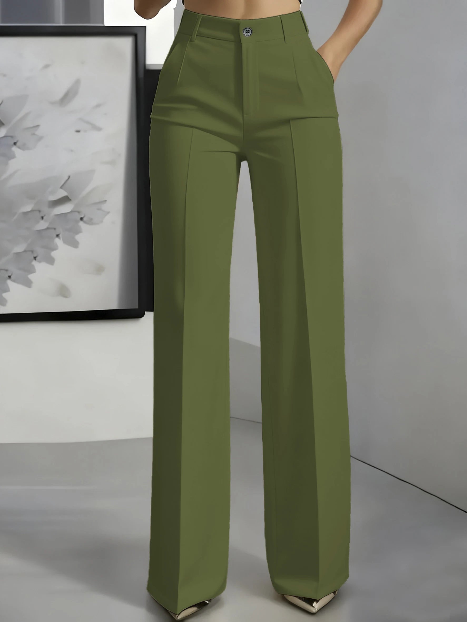 2026 Women's High-Waisted Draped Suit Pants in Solid Twill