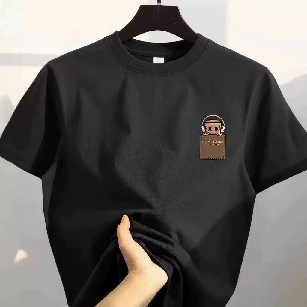 American Style Vintage Fashion Simple Design Print Cotton Men T Shirt Oversized Sports Short Sleeve Round Neck Couple Unisex Top