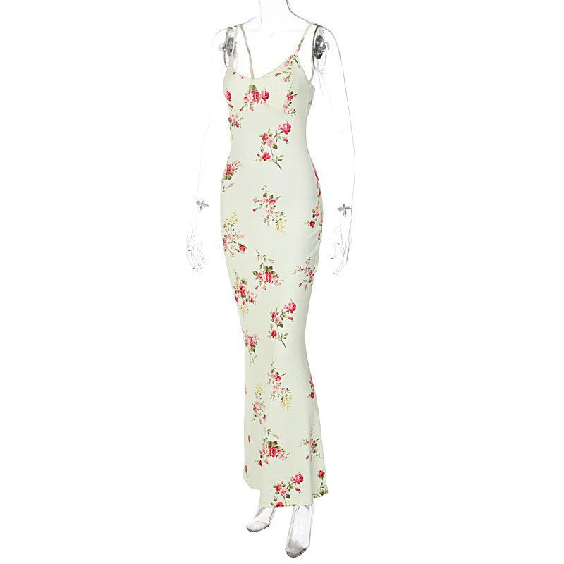 Floral Print Sleeveless Bodycon Maxi Dress for Women