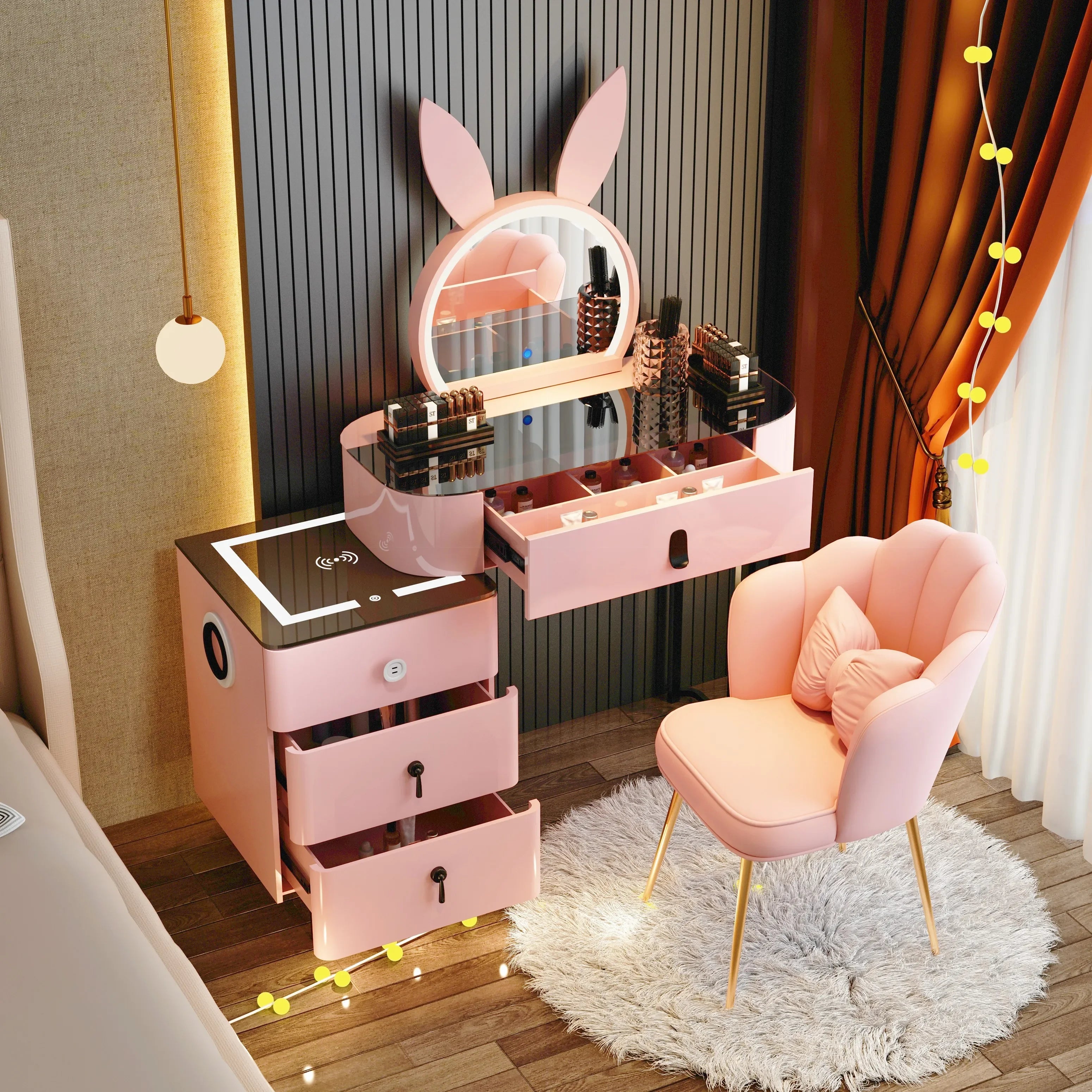 Modern Wooden Makeup Dressing Table for Girls Storage