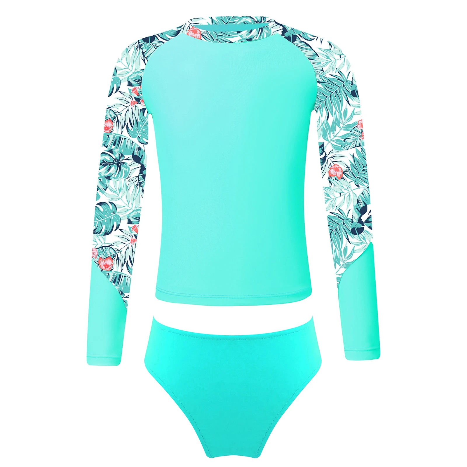 Kids Girls Long Sleeve Print Swimwear with Briefs for Beach