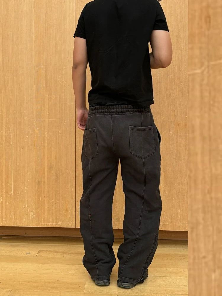 2025 Spring Fall Mens Casual Pants Streetwear Hip Hop Style Loose Solid Color Draped Pants Men Clothing Trendy Drawstring Pants