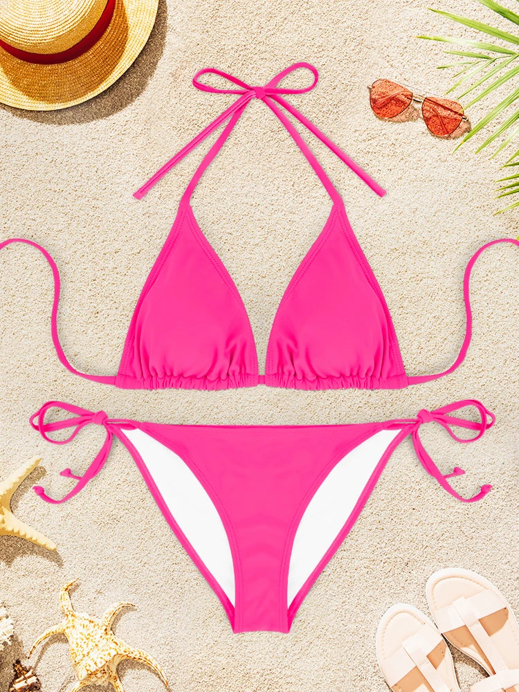 Solid Color Sexy Bikini Swimsuit Set for Women