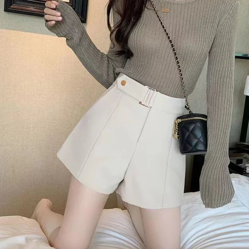 Goghvinci Elegant High Waist Women Shorts in Apricot and Khaki