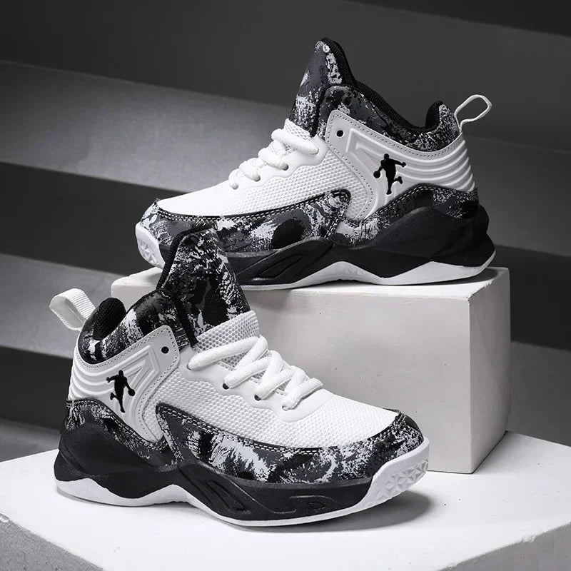 MaiJiaKa Boys Basketball Shoes Leather Sneakers for Kids