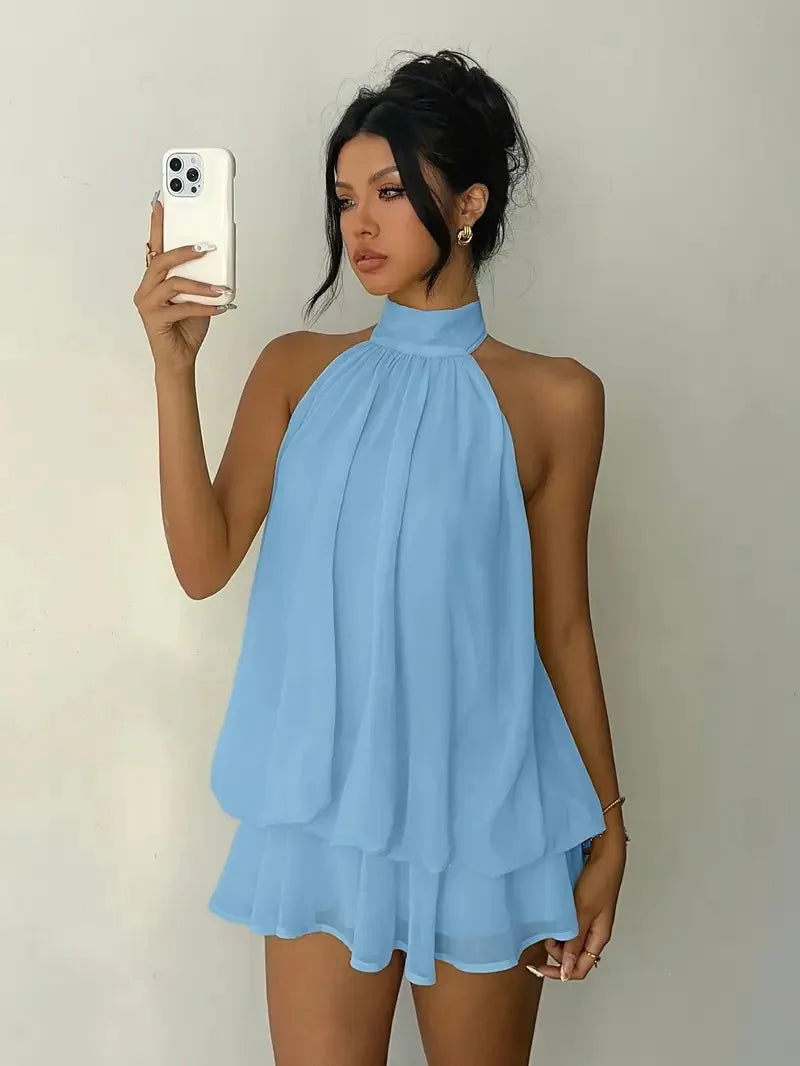 Elegant Women's A-line Beachwear Dress in Polyester