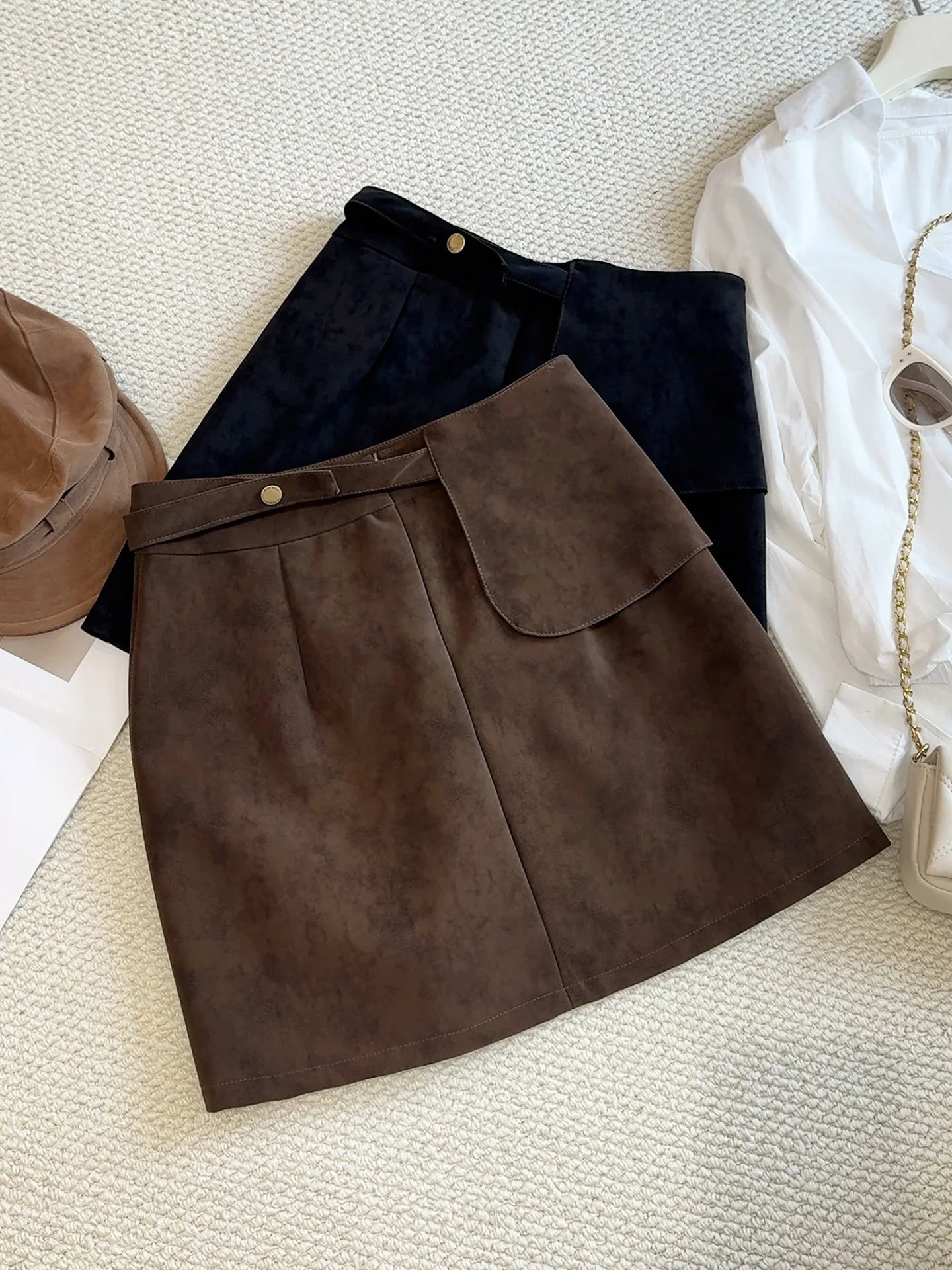 Suede Mini Skirt for Women - Casual A-Line Style