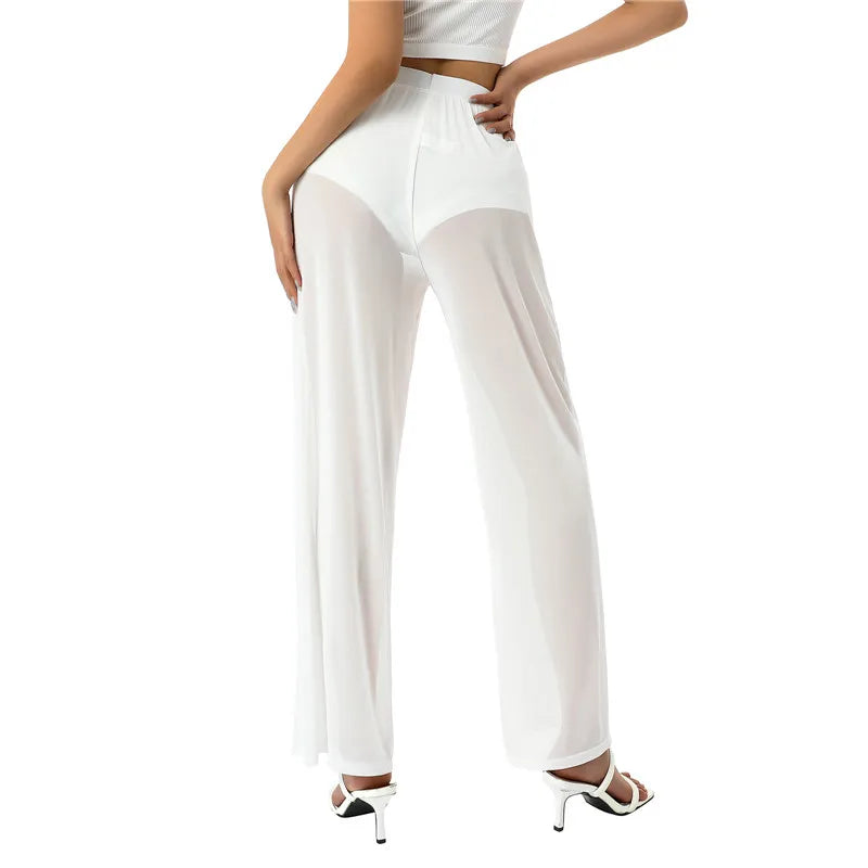 Women High Waist Wide Leg Beach Pants in Polyester
